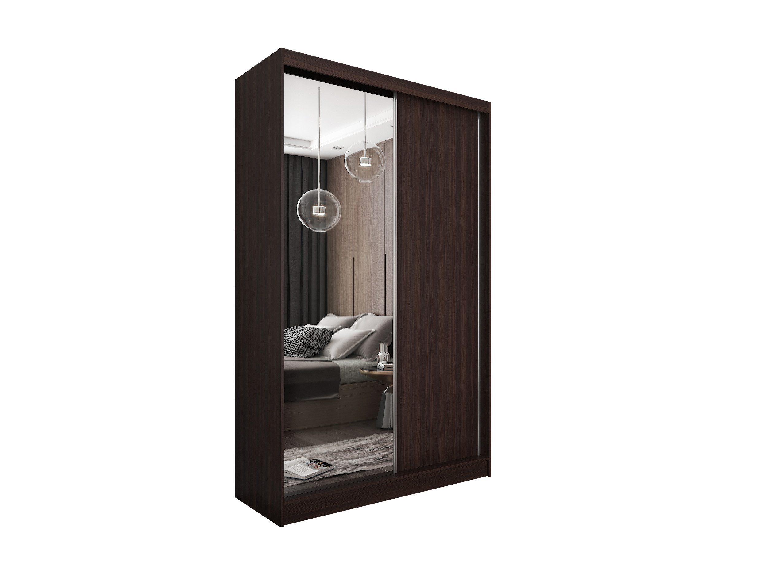 Masseno Schwebetürenschrank PATRIZIA 120 cm Kleiderschrank mit Spiegel 2 Türen Wenge