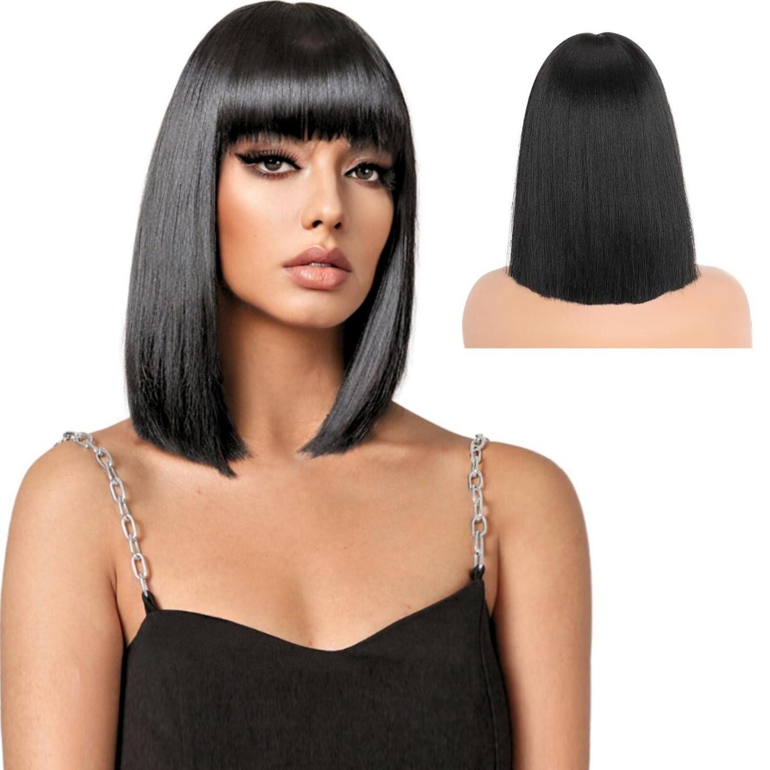 LuxusKollektion Kunsthaarperücke Perücke Damen Bob Pony 12 Zoll Synthetisch Kurzhaar Cosplay Schwarz