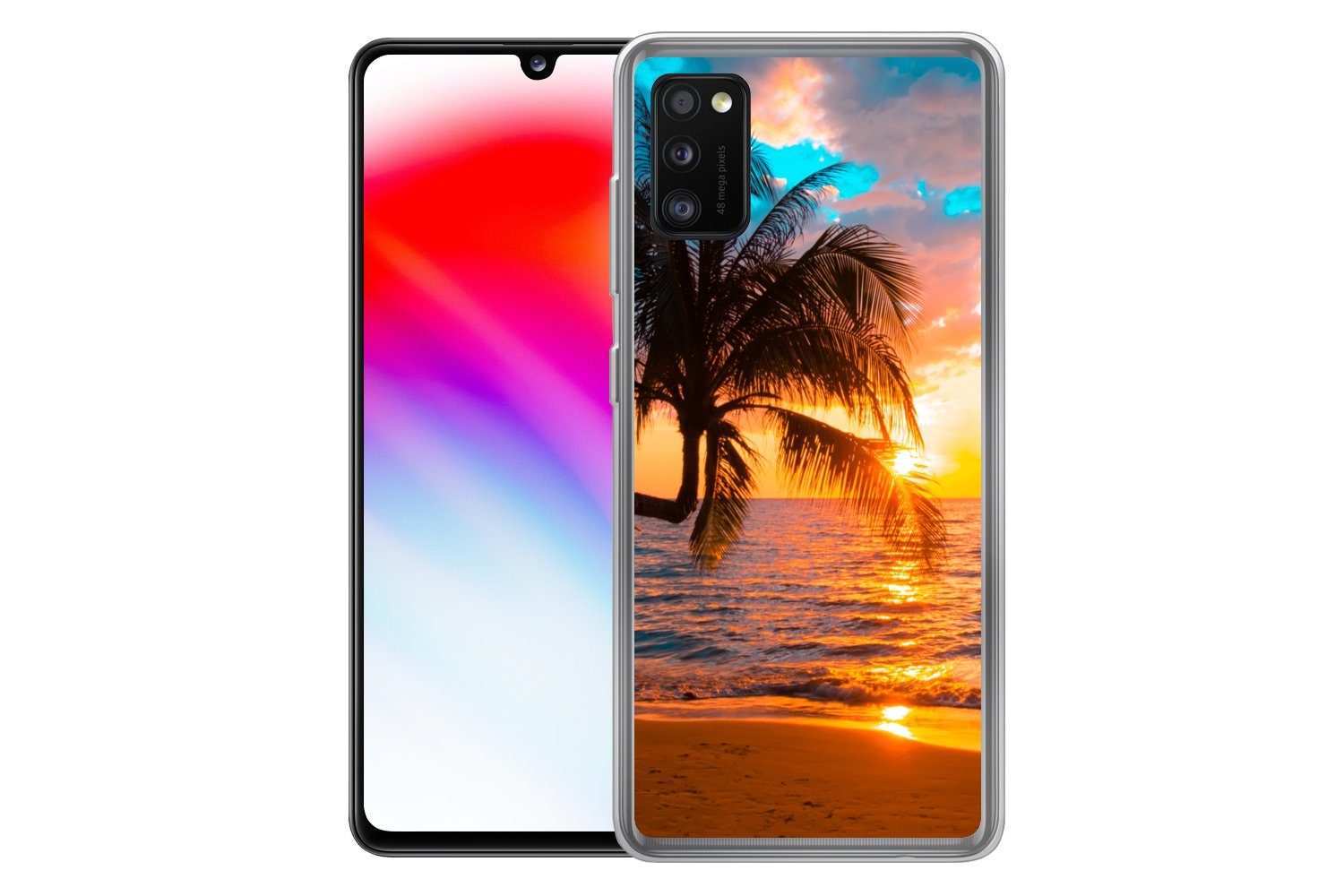 MuchoWow Handyhülle für Samsung Galaxy A41 Palme - Sonnenuntergang - Horizont - Strand - M, Smartphone-Bumper, Print, Handy Schutzhülle Dünn