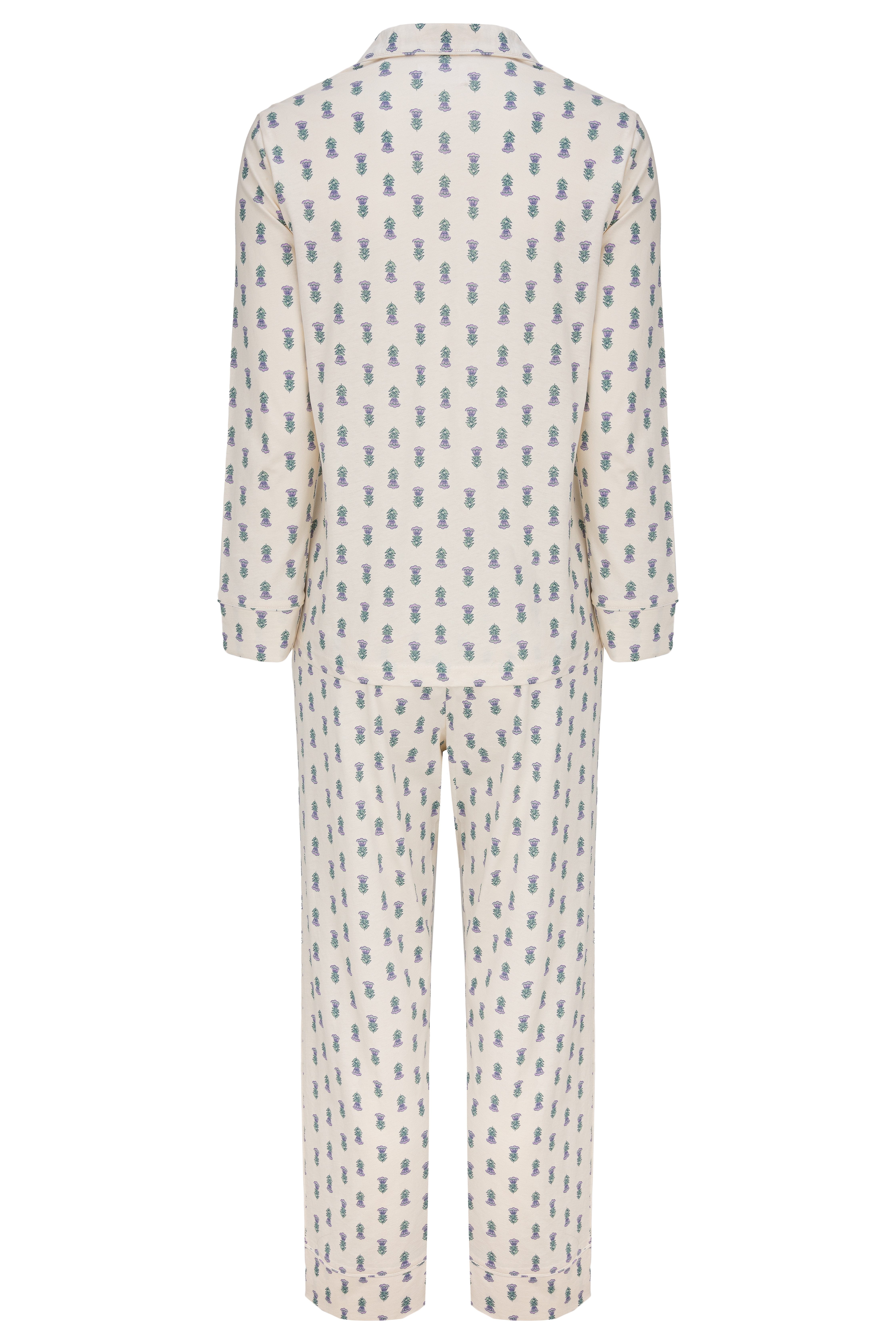 SNOOZE OFF Pyjama Schlafanzug in cremefarben mit lila-grünem floralem Muste günstig online kaufen