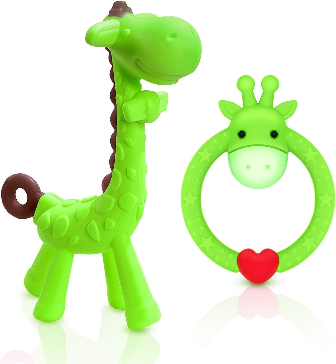 yhroo Beißring Silikon-Giraffe und Giraffenring, Baby-Beißspielzeug, (Lernspielzeug Beißhilfen, Greifspielzeug, Silikon zum Zahnen, 1-tlg), Geeignet für Babys ab 3 Monaten, mit Aufbewahrungsbox