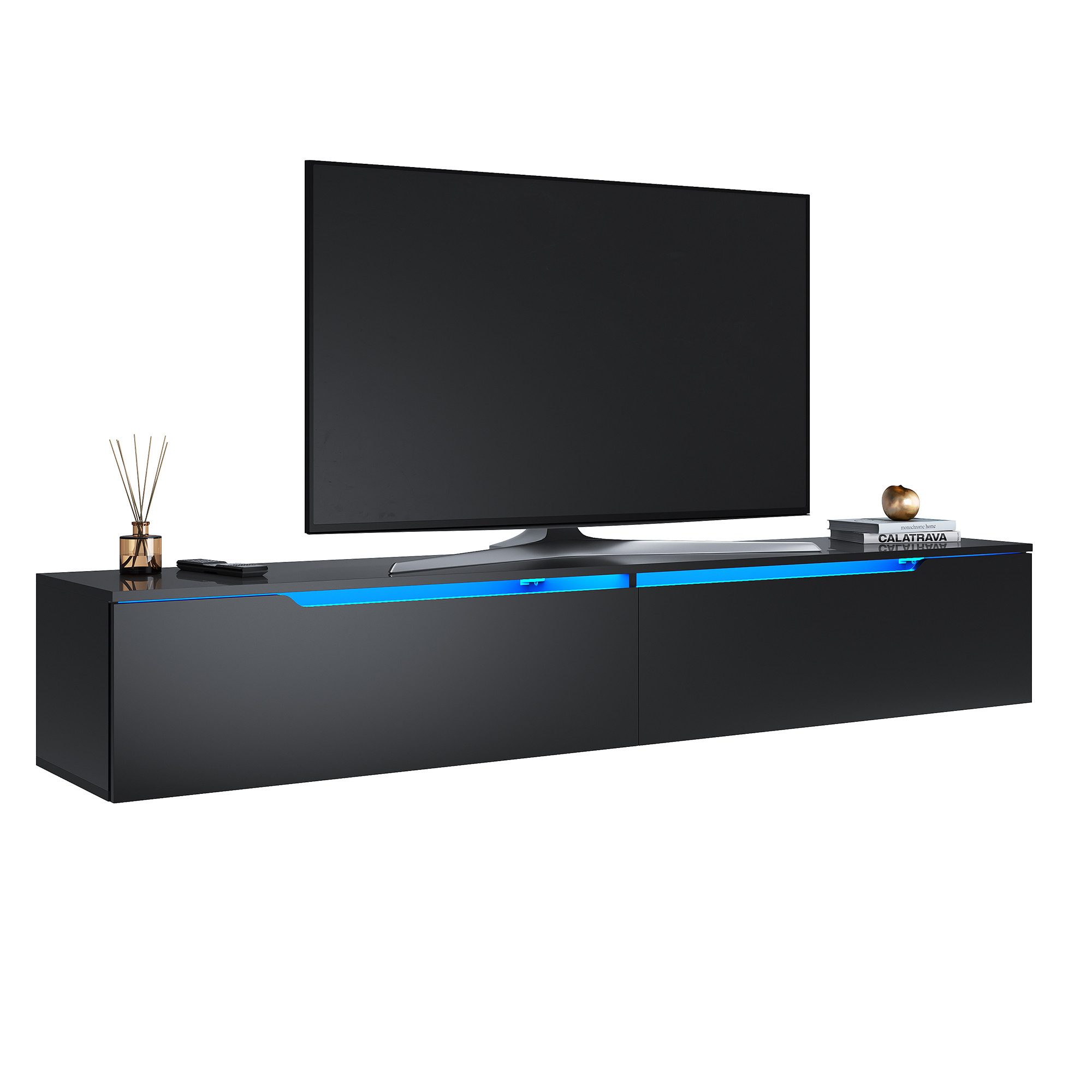 SONNI TV-Schrank Lowboard TV Schrank weiß/schwarz Hochglanz 100-180cm