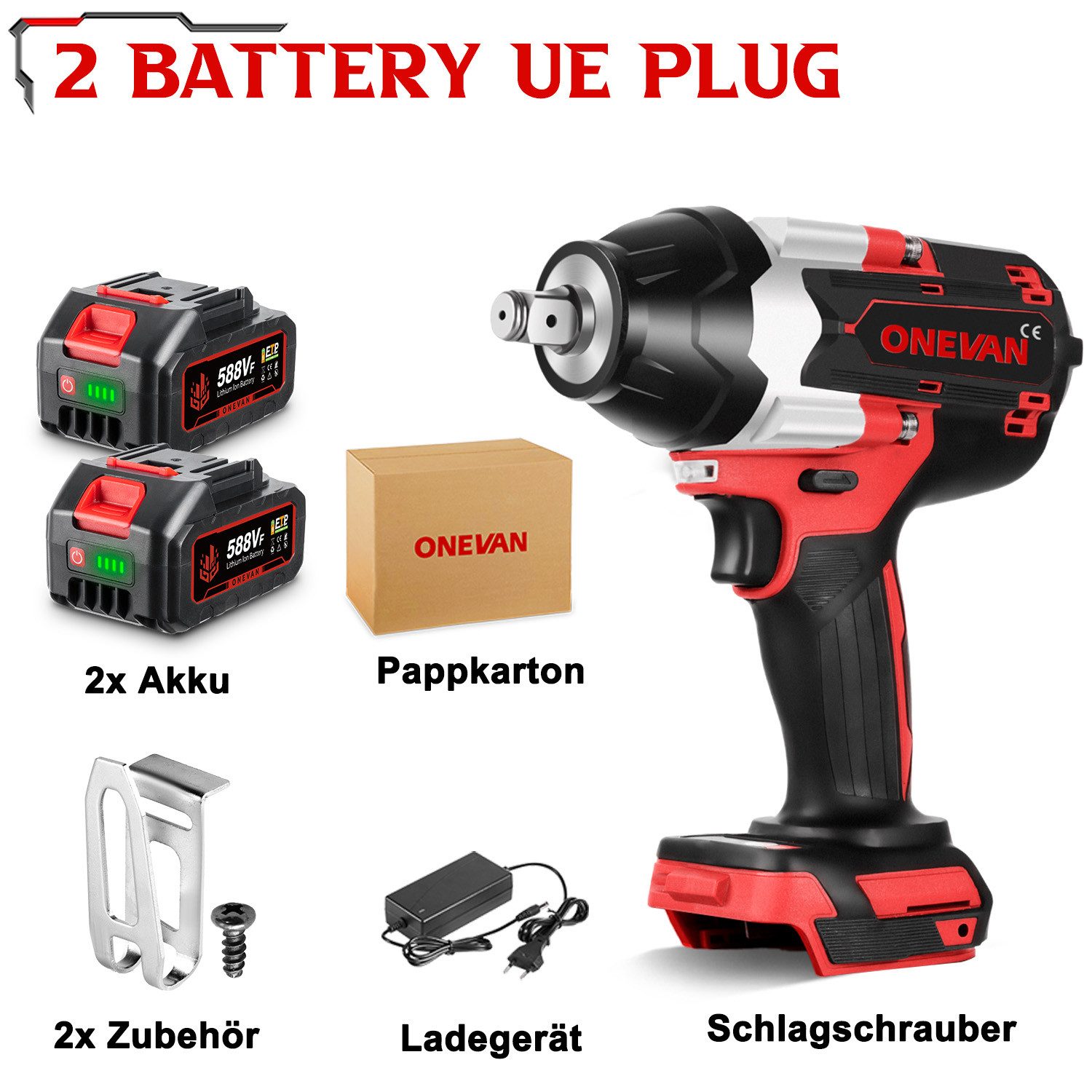 ONEVAN Akku-Schlagschrauber 1800Nm Bürstenloser Schlagschrauber, mit 2x Lit günstig online kaufen