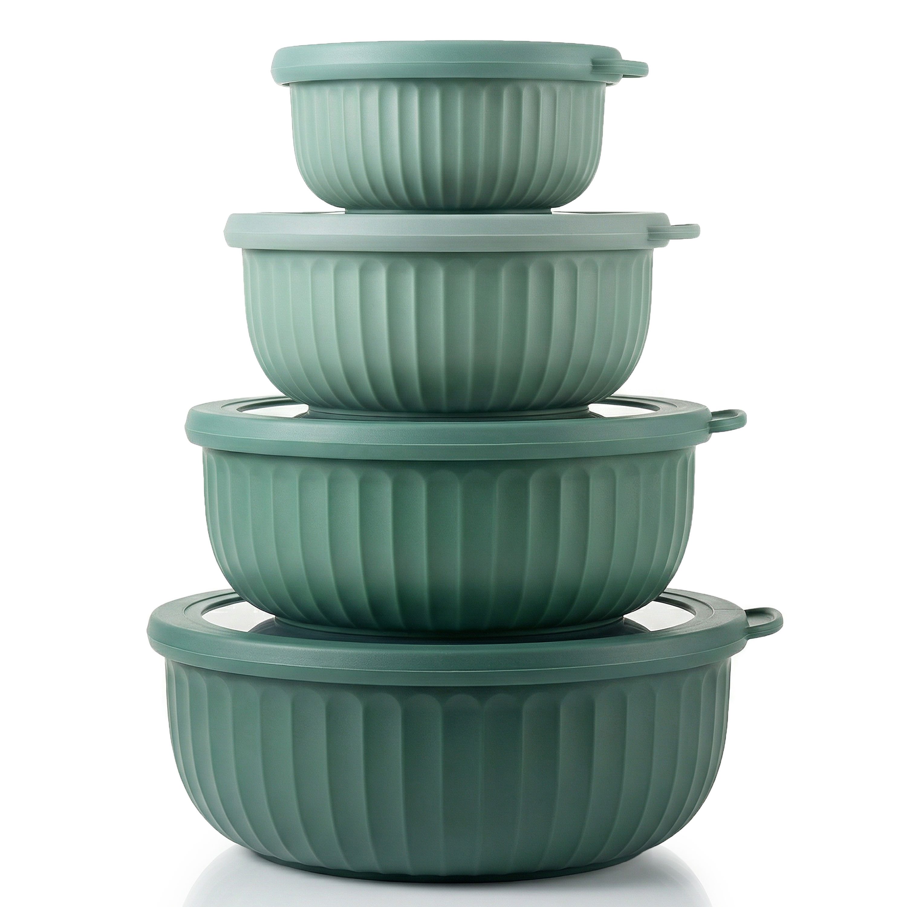 Arendo Salatschüssel 4er Schüssel Set mit Deckel, 0,38 bis 2,4 Liter, Rührschüssel, Kunststoff, (Set, 4-tlg), auslaufsicher, stapelbar, Spülmaschinen & Mikrowellen geeignet