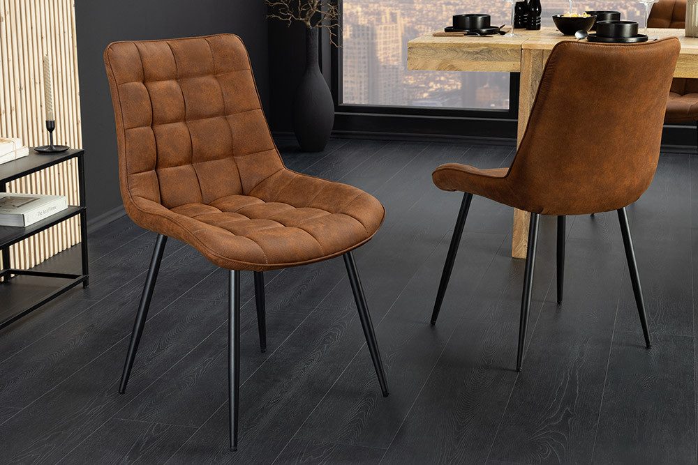 riess-ambiente Esszimmerstuhl ROADSTAR cognac / schwarz - Microfaser, Metallbeine, Ziersteppung (Einzelartikel, 1 St), gepolsterter Stuhl - ideal für Küche, Esszimmer, Wohnzimmer & Büro