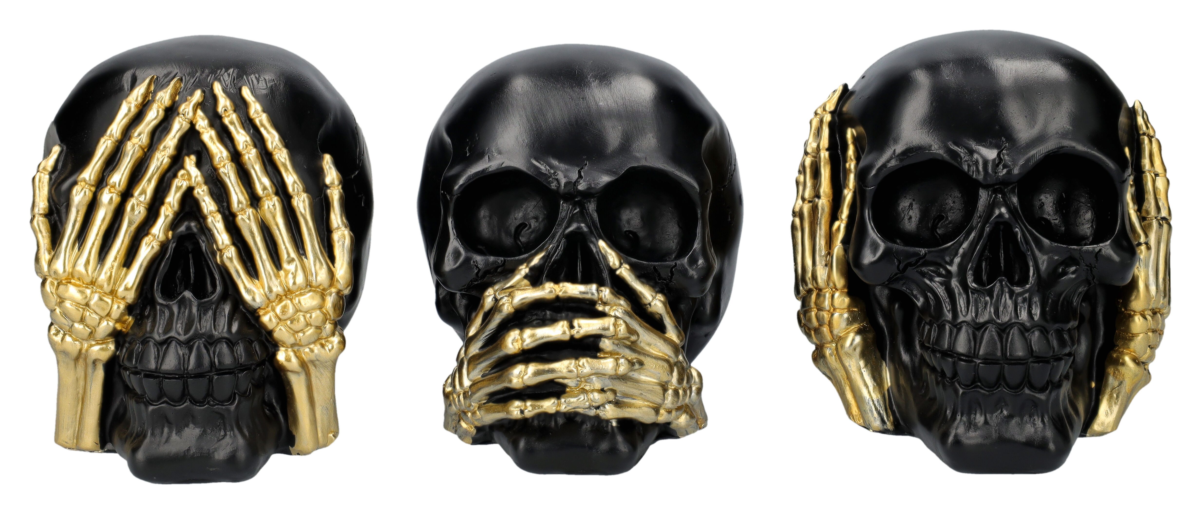 Figuren Shop GmbH Dekofigur Totenköpfe schwarz-gold - Nichts Böses - Totenschädel Dekoration Deko
