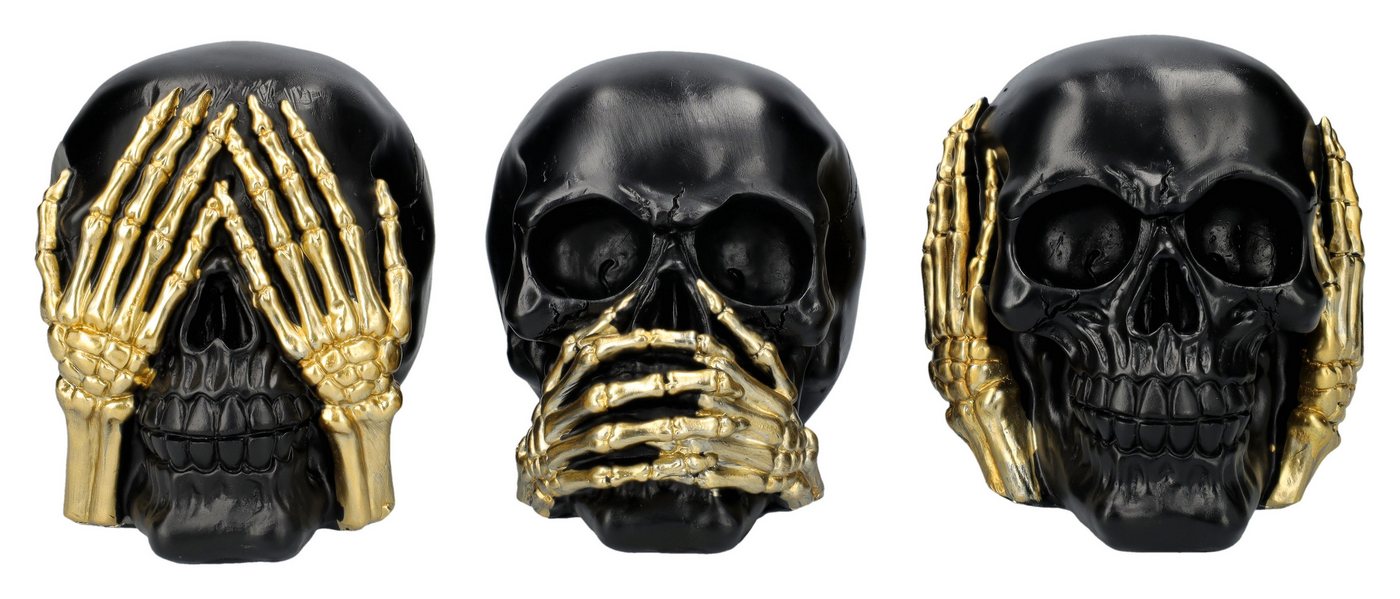 Figuren Shop GmbH Dekofigur Totenköpfe schwarz-gold - Nichts Böses - Totenschädel Dekoration Deko
