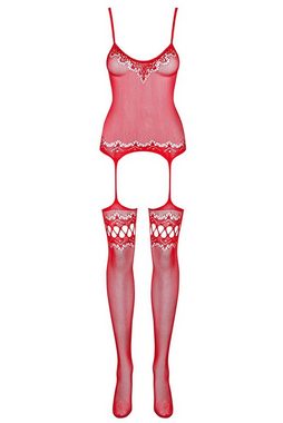 Obsessive Bodystocking Straps Catsuit rot offen Bodystocking transparent Blumenmuster 20 DEN (1 St)