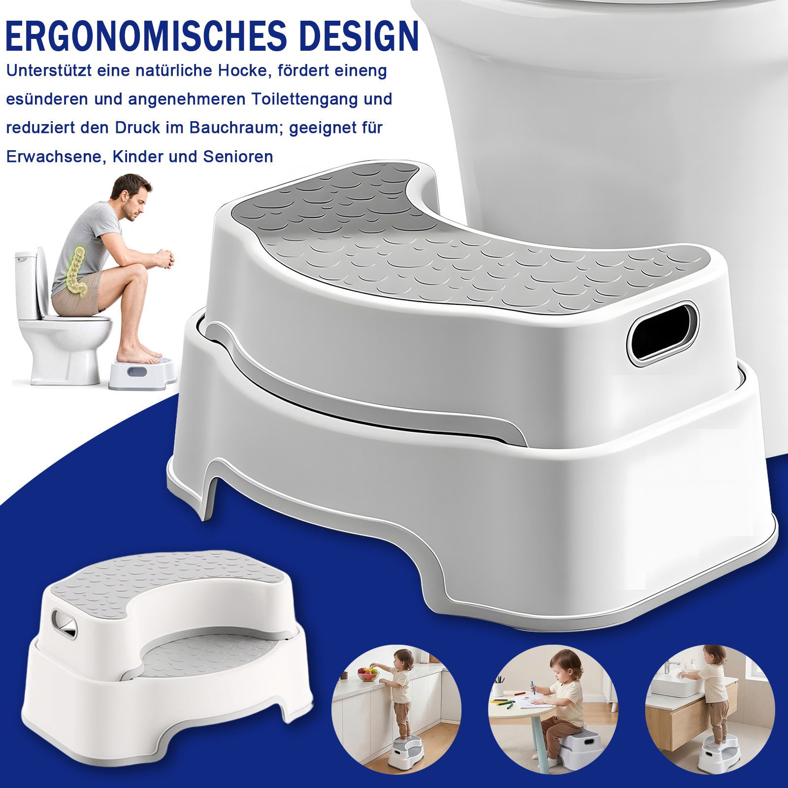 AKKEE Toiletten-Stuhl Toilettenhocker Erwachsene, Ergonomischer Toilettenhocker, Rutschfester Badezimmer-Kindertoilettenhocker