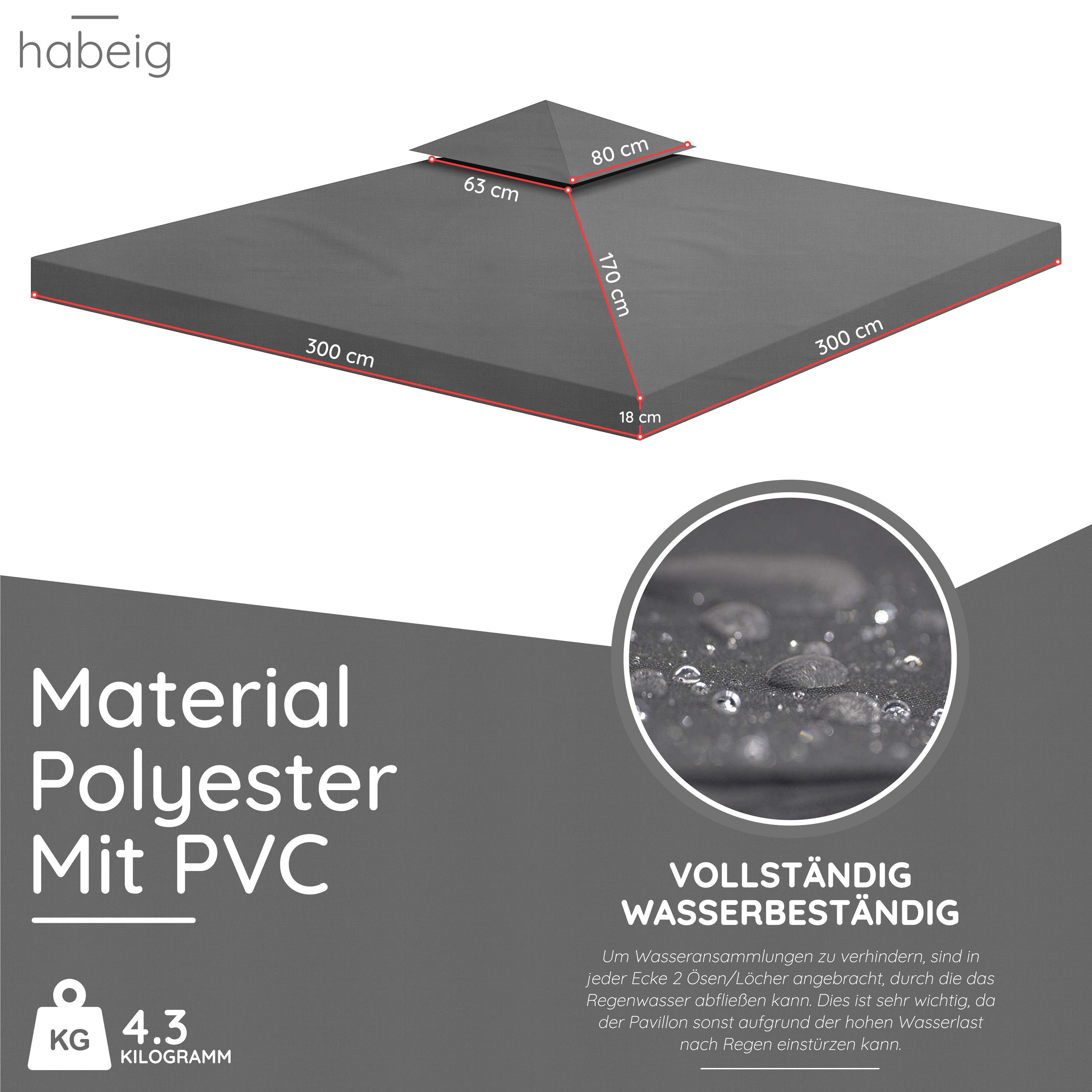 habeig Pavillon-Ersatzdach Pavillondach 360g/m² PVC 3x3m WASSERDICHT -- NEU günstig online kaufen