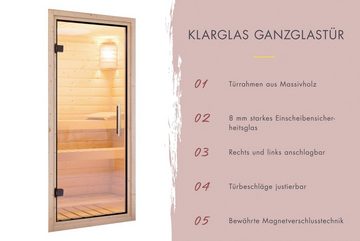 Karibu Sauna "Sonja" mit Klarglastür Ofen 9 kW integr. Strg, BxTxH: 196 x 146 x 198 cm, 38 mm