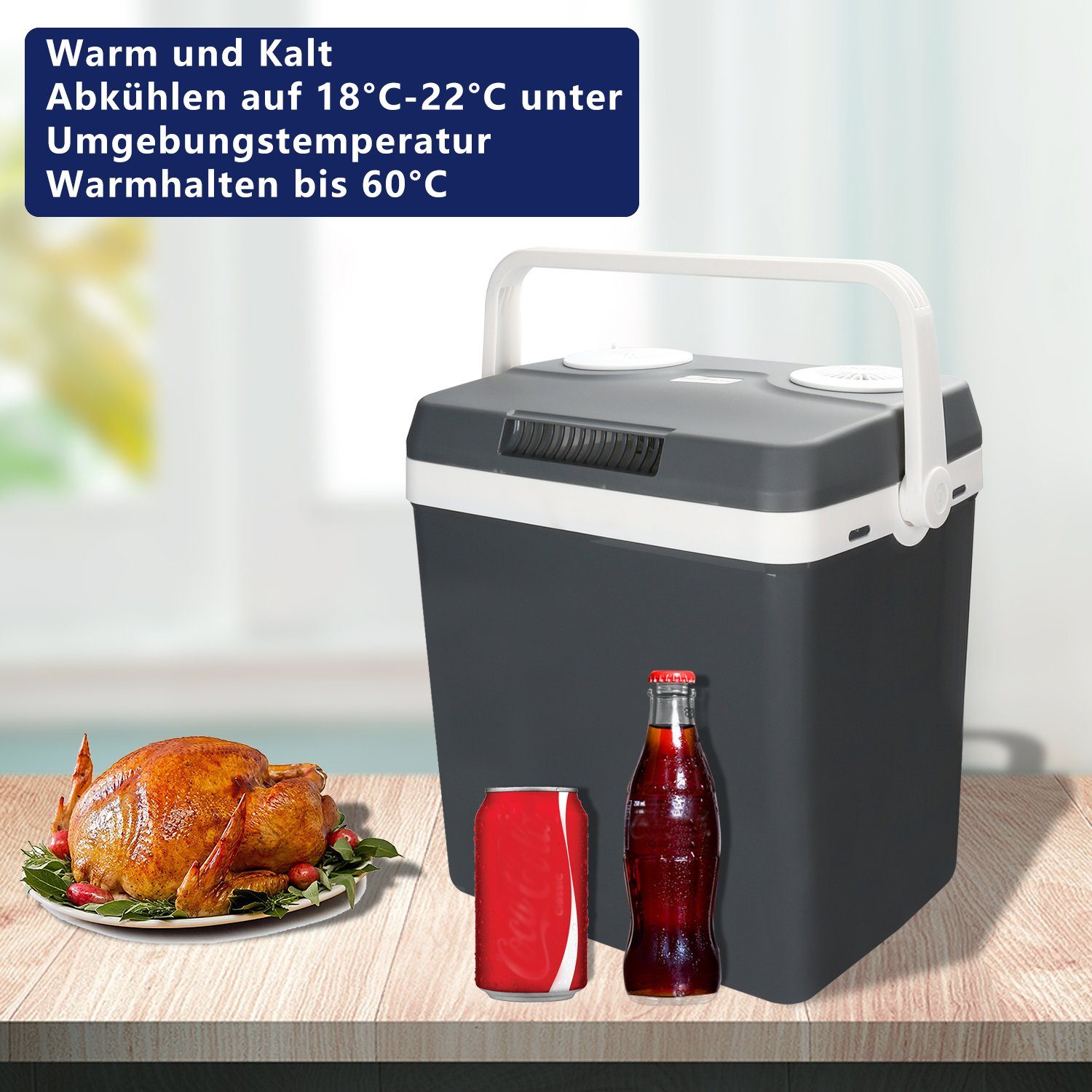 Clanmacy Elektrische Kühlbox 32L Elektrisch Kühlbox Mini Kühlschrank 12V/230V für KFZ Auto Camping, Thermoelektrische Kühlbox kühlt & wärmt Mini-Kühlschrank