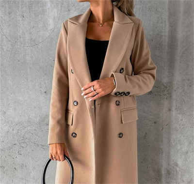 AFAZ New Trading UG 2-in-1-Strickjacke Trenchcoat Damen Zweireihiger Wollmantel für Damen