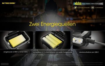 Nitecore LED Taschenlampe NU35 Stirnlampe LED - Dual Power Hybrid - LED 460 Lumen - IP66 (1-St)