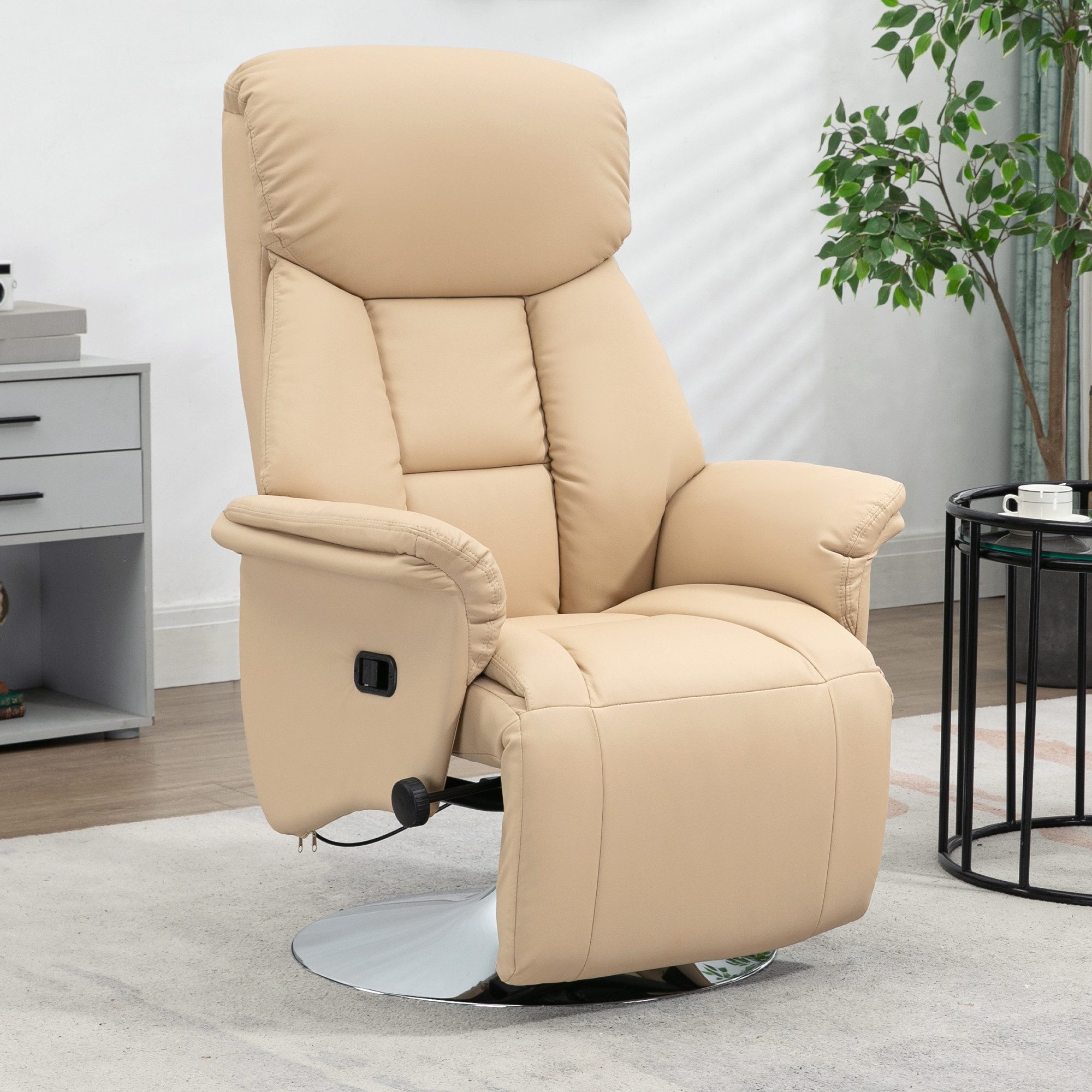 HOMCOM Relaxsessel Fernsehsessel mit Liegefunktion, drehbar, gepolstert, Ruhesessel (Fernsehsessel, 1-St., Liegesessel), für Wohnzimer, Beige