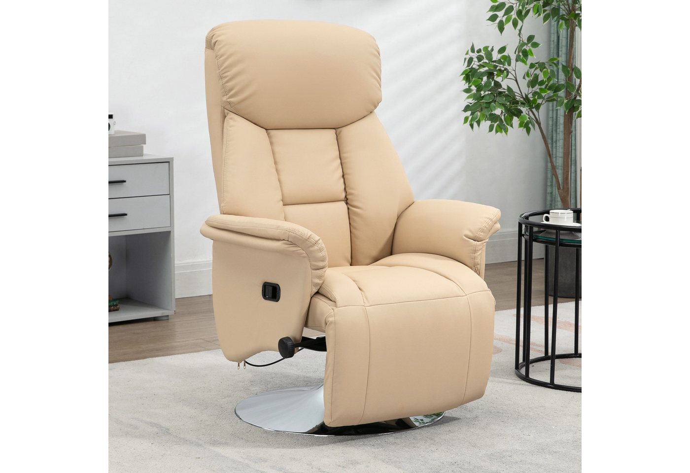 HOMCOM Relaxsessel Fernsehsessel mit Liegefunktion, drehbar, gepolstert, Ruhesessel (Liegesessel, 1-St., TV-Sessel), 360° Drehfunktion, Beige