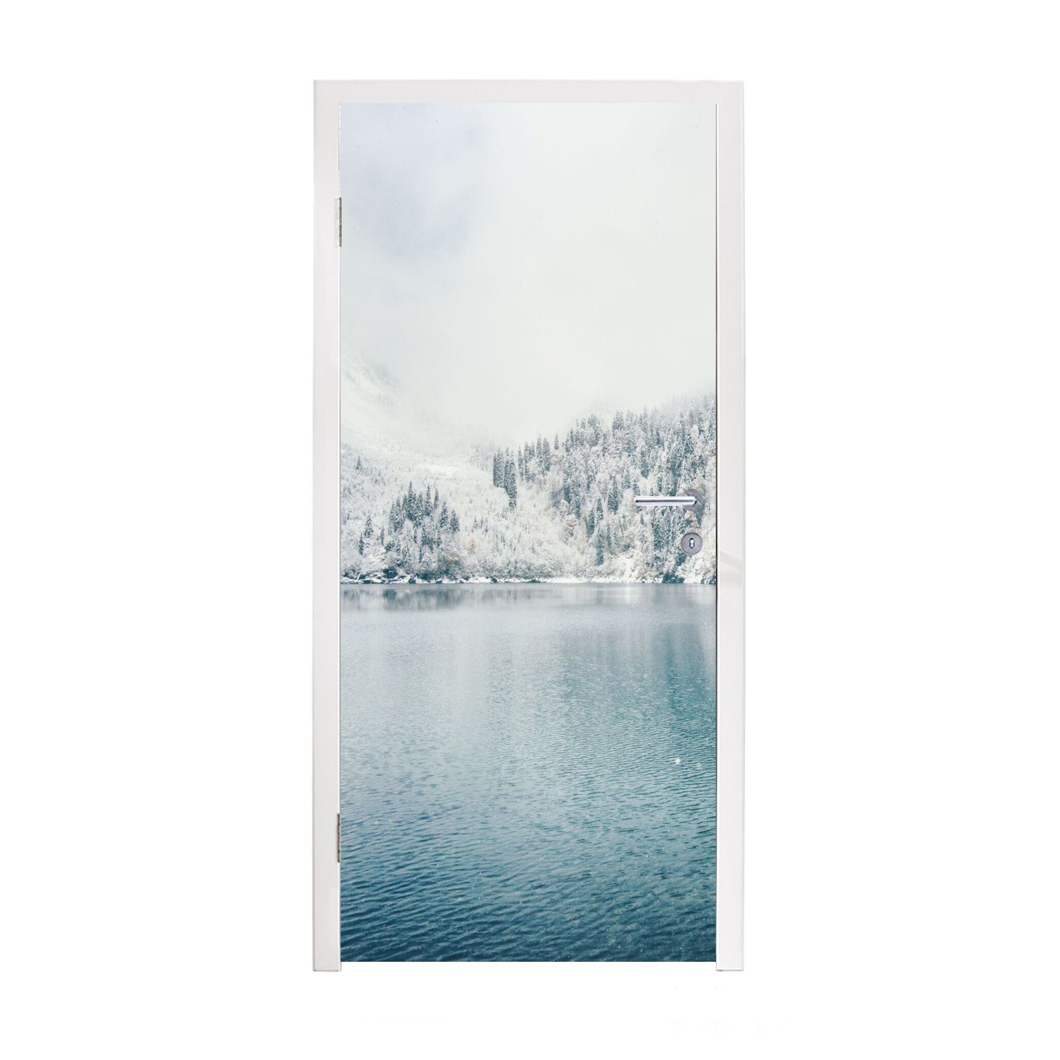 MuchoWow Türtapete Winter - Wasser - Schnee, Matt, bedruckt, (1 St), Fototapete für Tür, Türaufkleber, 75x205 cm