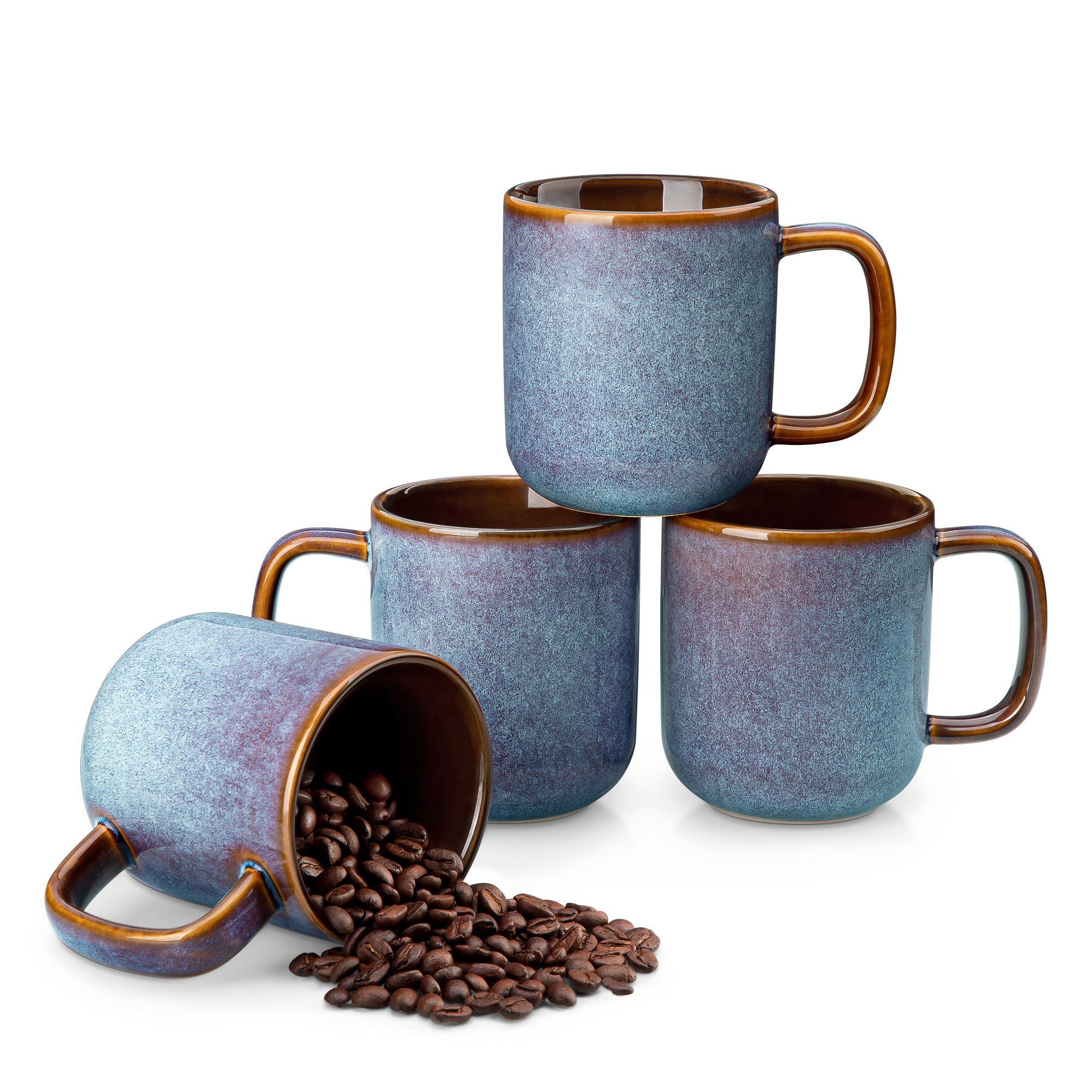 vancasso Becher 4-tlg Becher Set, Kaffeetasse für 4, Steingut, Reaktivglasur, graublau, 4-tlg., Steingut