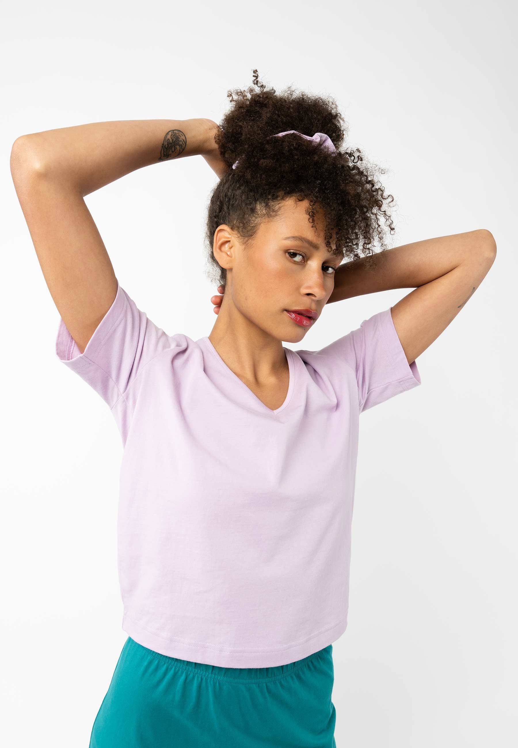 MELA Kurzarmshirt V-Neck T-Shirt LALI lilac