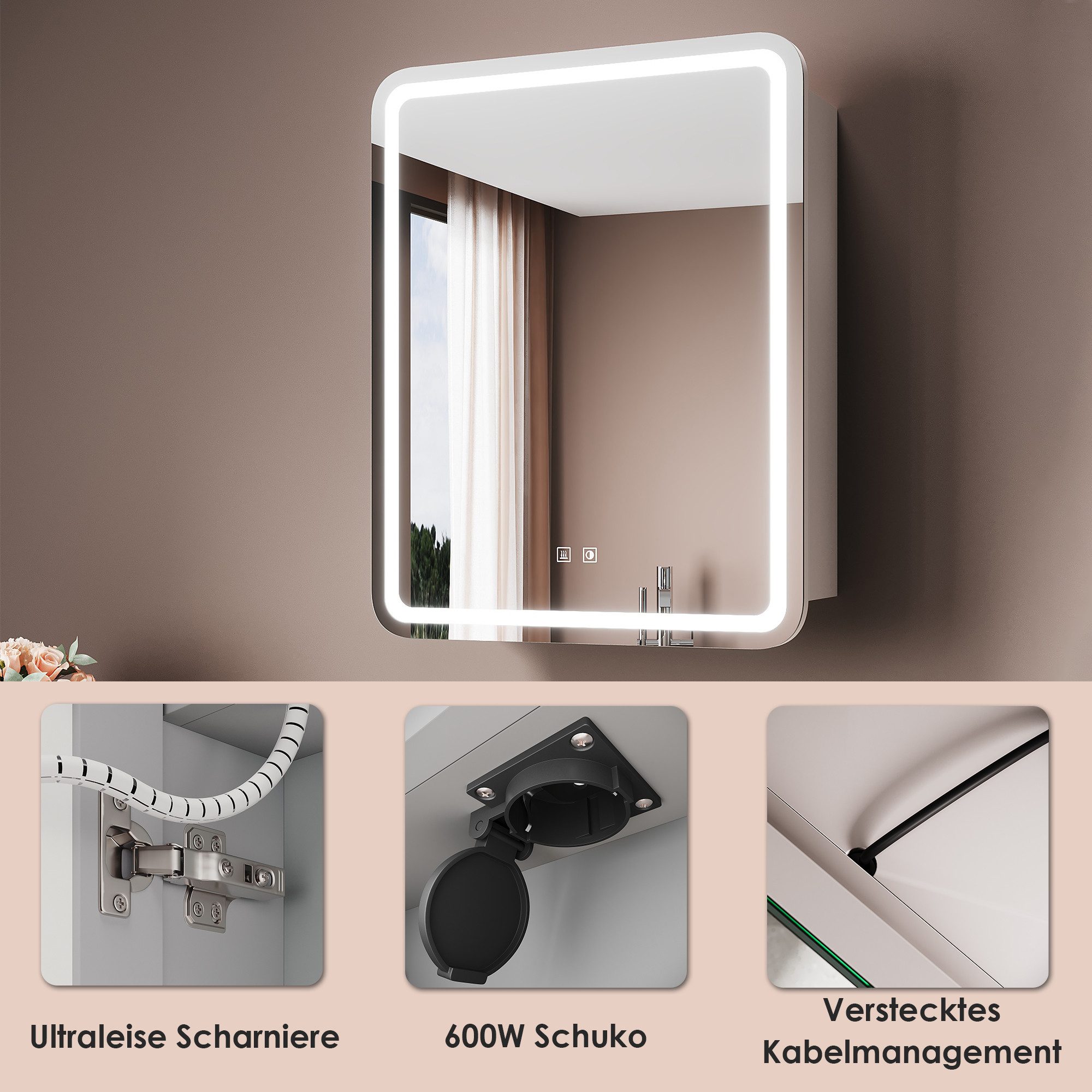 SONNI Spiegelschrank Badezimmerspiegelschrank, Spiegelschrank Badezimmer mit LED-Spiegel – Bild 5 von 5