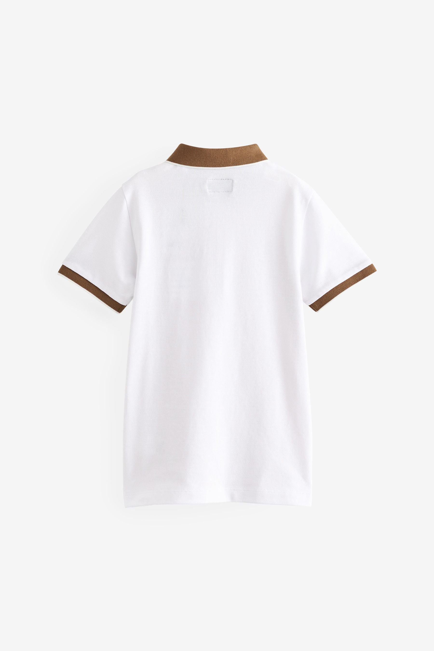 Polohemd Poloshirt Reißverschluss Kurzärmeliges mit (1-tlg) Tan/White Next