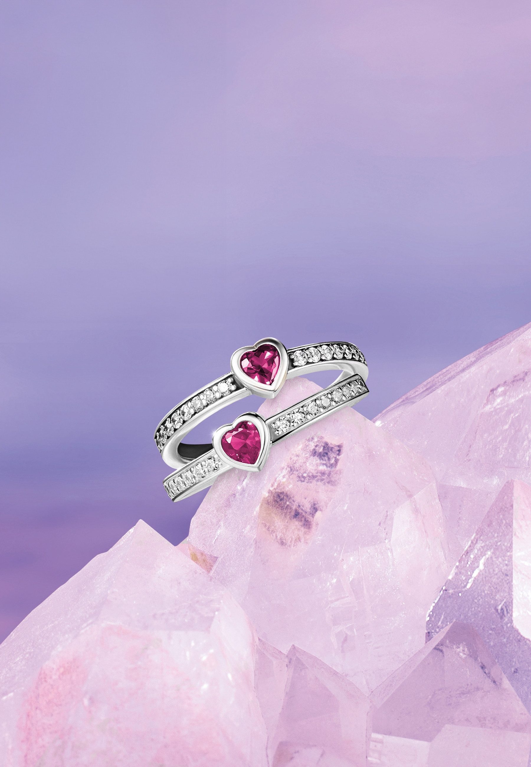 THOMAS SABO Fingerring Ring Silber Solitär Rot Herzförmiger Stein (Set)