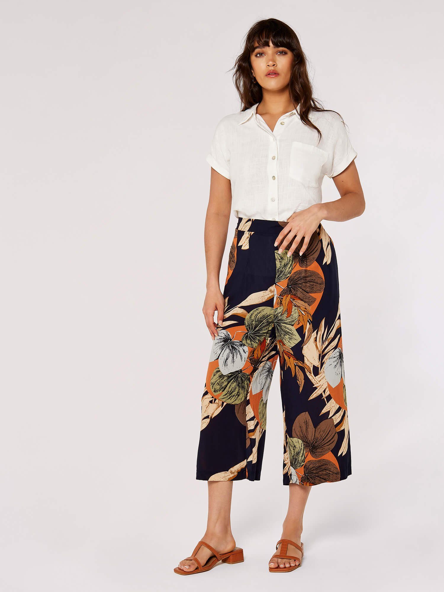 Apricot Klassische Bluse Leinenhemd mit Knöpfen mit Umschlagärmeln – Bild 4 von 4