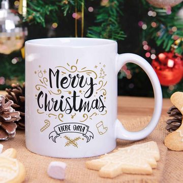 GRAVURZEILE Tasse mit Weihnachtsmotiv - Geschenke für Frauen & Männer zu Weihnachten, Spülmaschinenfest - Merry Christmas Liebe Oma - Weiß
