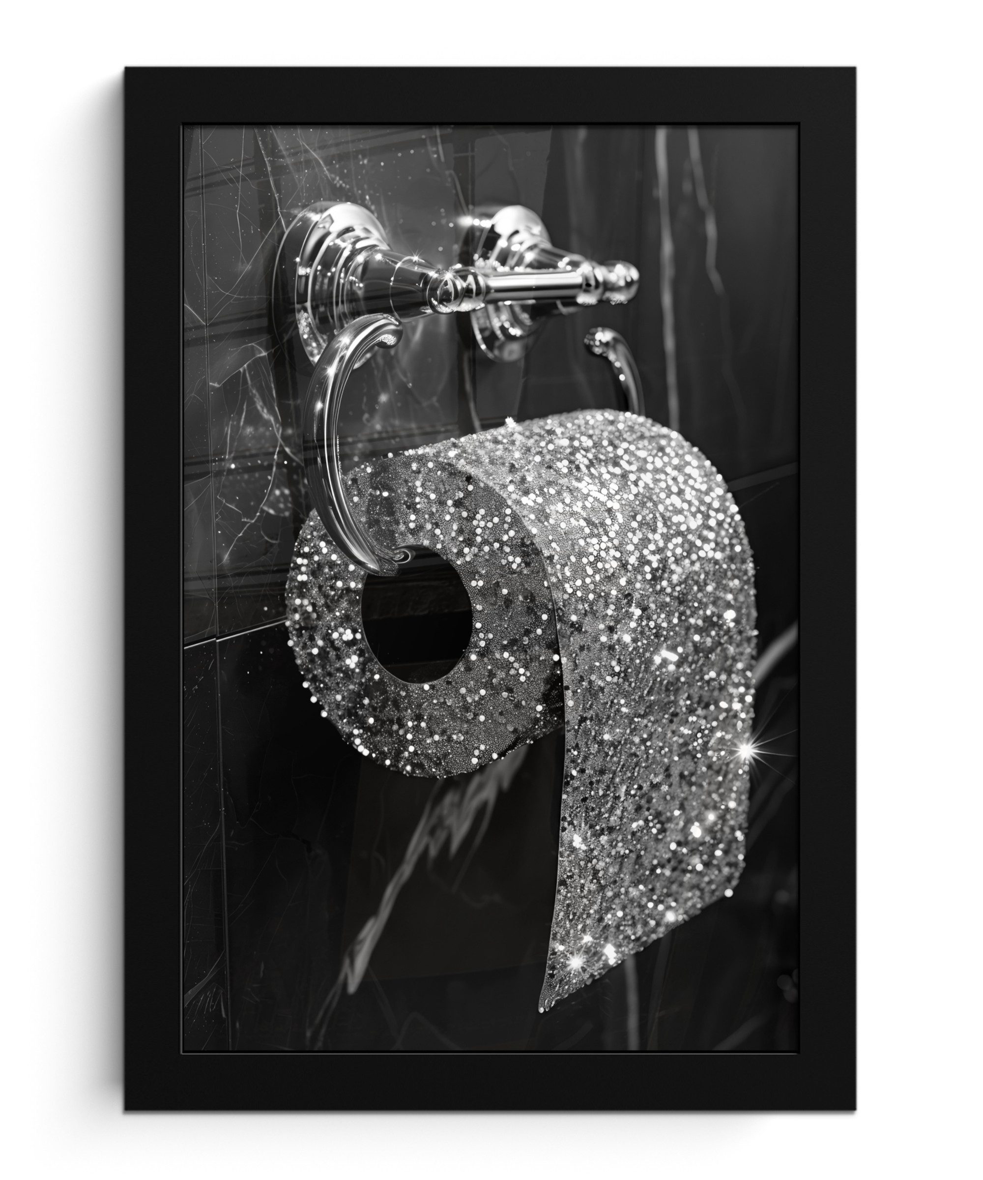 Poster WC - Toilettenpapier - Schwarz und weiß - Glitter