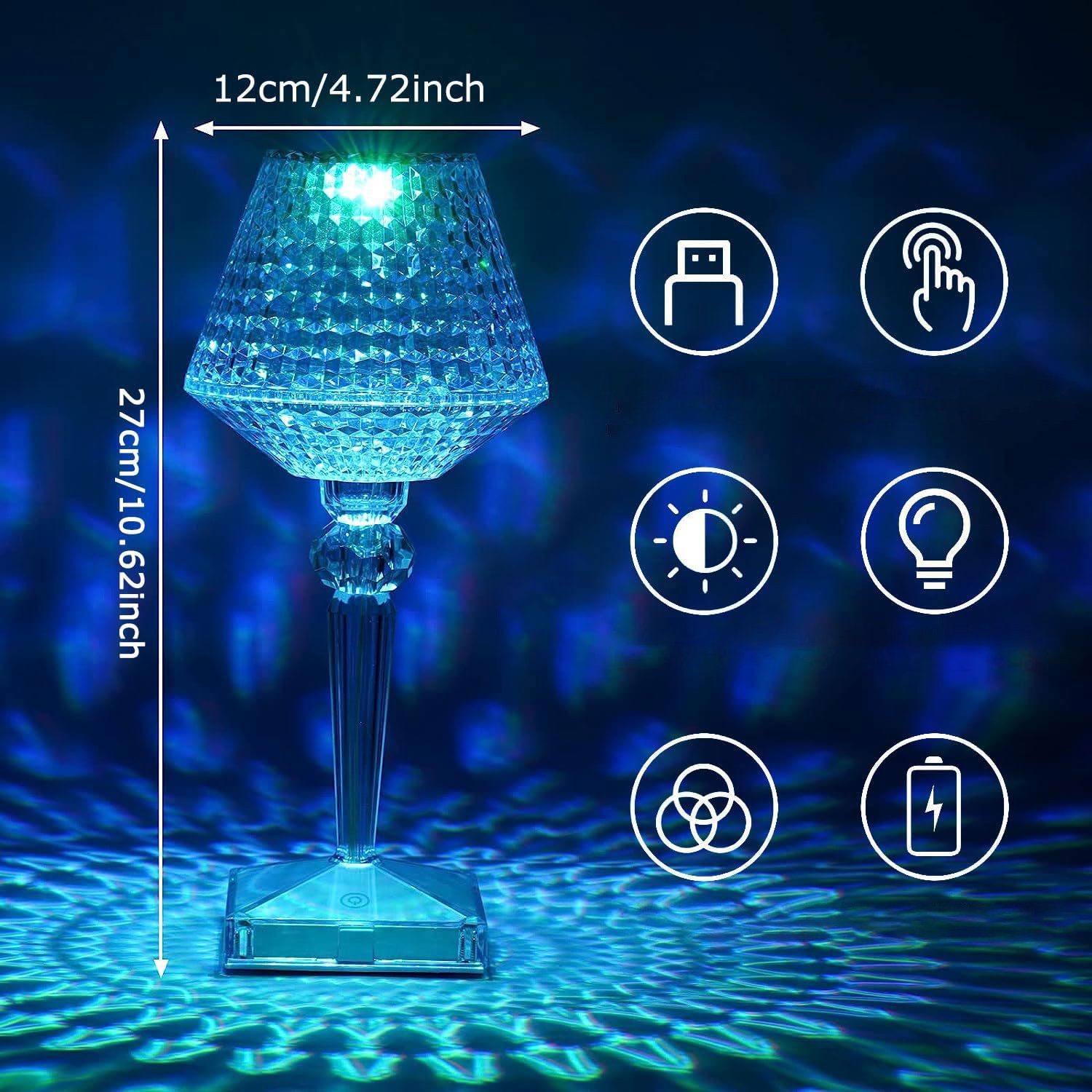 AKKEE LED Tischleuchte Nachtlicht, integriert, RGB Mit LED & Farben Lamp, fest Acryl LED Warmweiß, Crystal Nachttischlampe Modi Tischlampe Farbwechsel Nachttischlampe, Diamond [16 ] Diamant 4 Fernbedienung