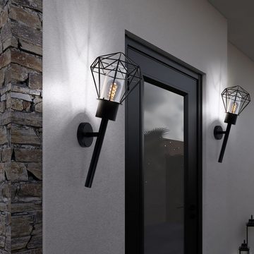 etc-shop Außen-Wandleuchte, Leuchtmittel nicht inklusive, Außenleuchte Wandleuchte IP44 Gartenlampe Fackel schwarz Vintage
