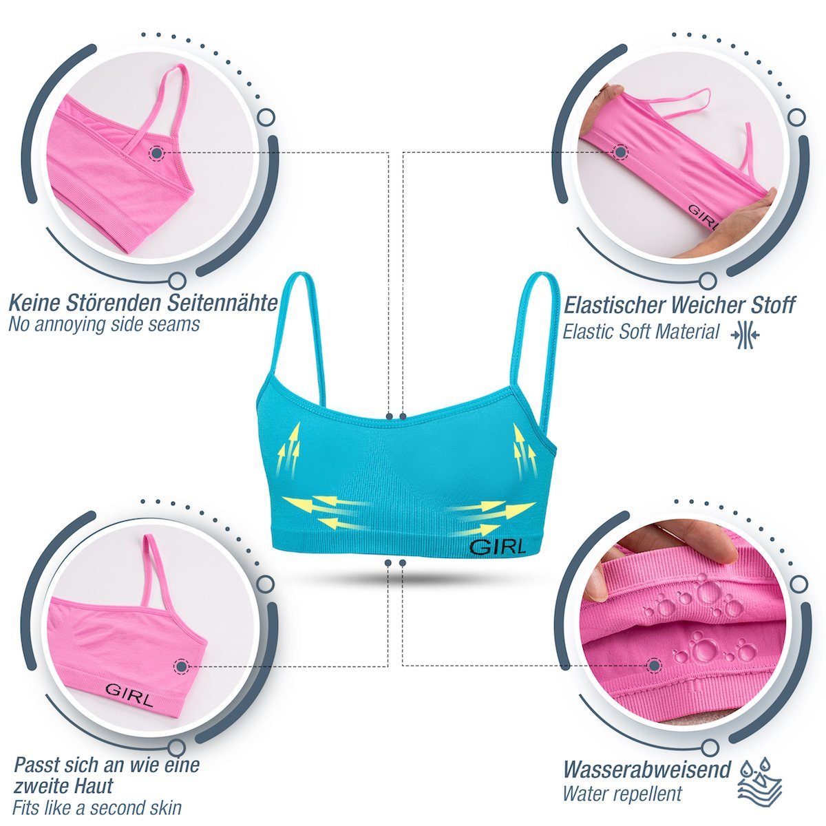 LOREZA Bustier 5er Set Mädchen Bustier - Nahtlos Mikrofaser - Bunt (Set, 5-tlg., 5er-Pack)
