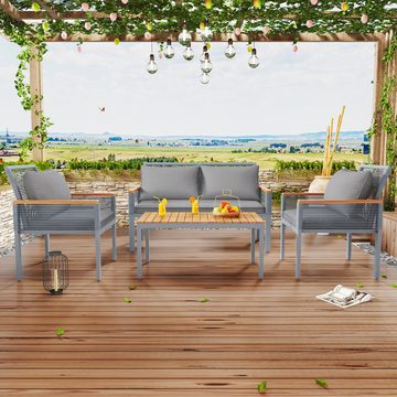 HAUSS SPLOE Gartenlounge-Set mit bequemem Kissen, Doppelsofa,2 Sessel und Tisch grau, Rattan