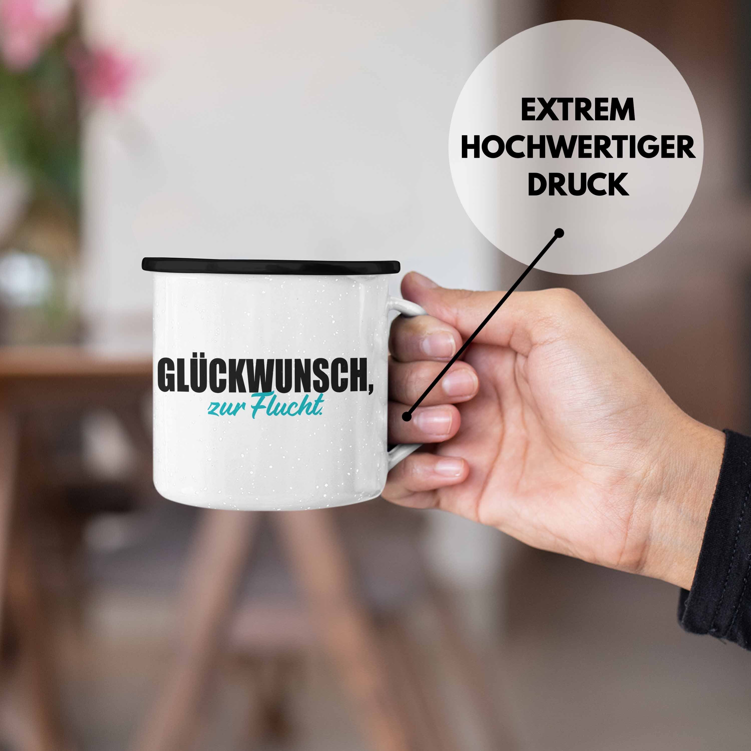 Trendation Jobwechsel Trendation - Abschiedsgeschenk Zur Emaille Schwarz Lustig Glückwunsch Sprüche Geschenk Thermotasse Kollegin Abschied Tasse Flucht Kollege