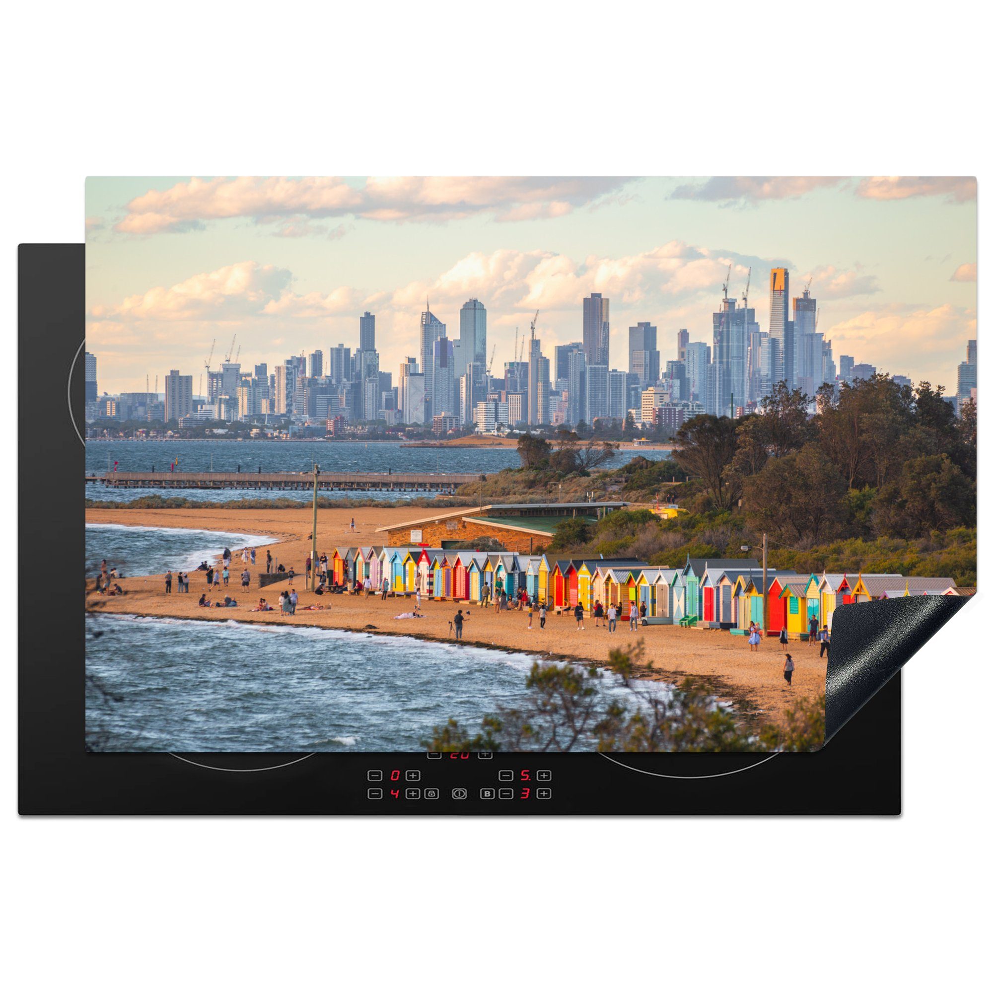 MuchoWow Herdblende-/Abdeckplatte Skyline von Melbourne in Australien, Vinyl, (1 tlg), 81x52 cm, Induktionskochfeld Schutz für die küche, Ceranfeldabdeckung