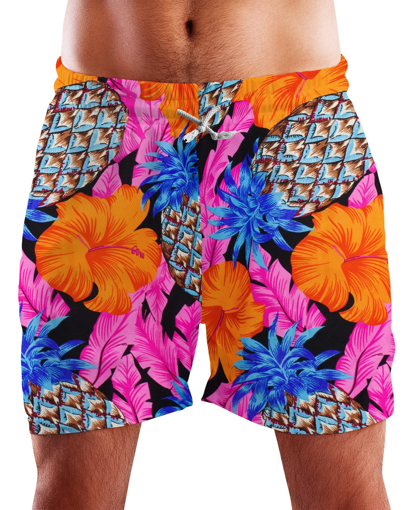 King Kameha Badeshorts Pineapple Hibiscus Hawaii Bade-Shorts Mesh-Einsatz Kordelzug Mit integriertem Mesh-Innenslip für extra Komfort
