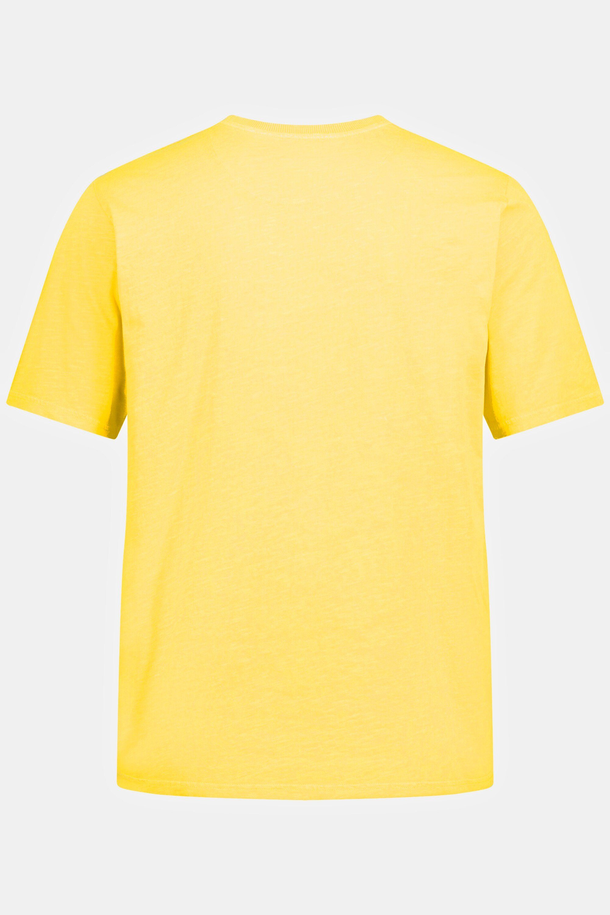 T-Shirt T-Shirt Halbarm Brusttasche hellgelb Rundhals JP1880