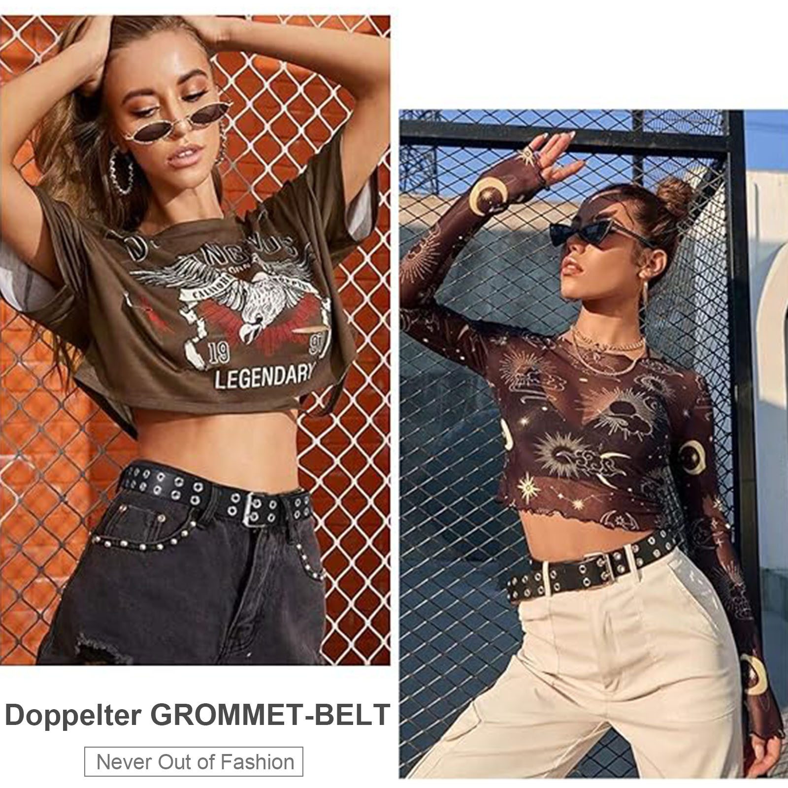OKWISH Nietengürtel Ledergürtel Ösengürtel Jeansgürtel Damen Herren (Doppellochgürtel, 1-St., Ledergürtel Kunstleder Gürtel mit Punk Style Cosplay Hip Hop) für  – Bild 5 von 5