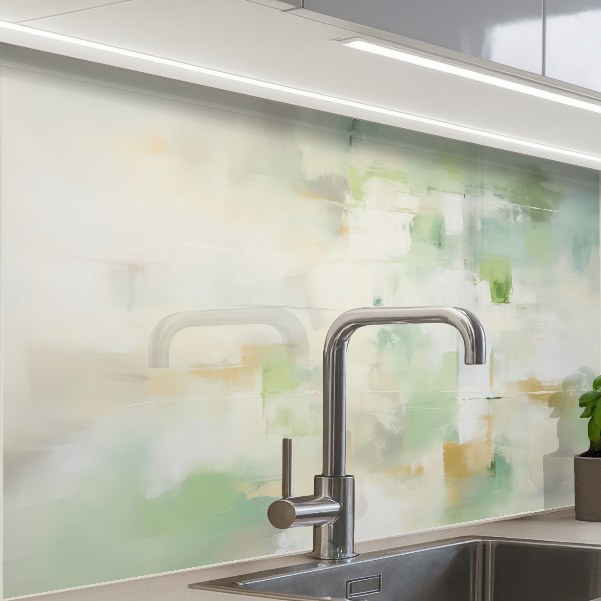 KitchenYeah Küchenrückwand selbstklebend Abstrakt - Kunst - Weiß - Grün - M günstig online kaufen