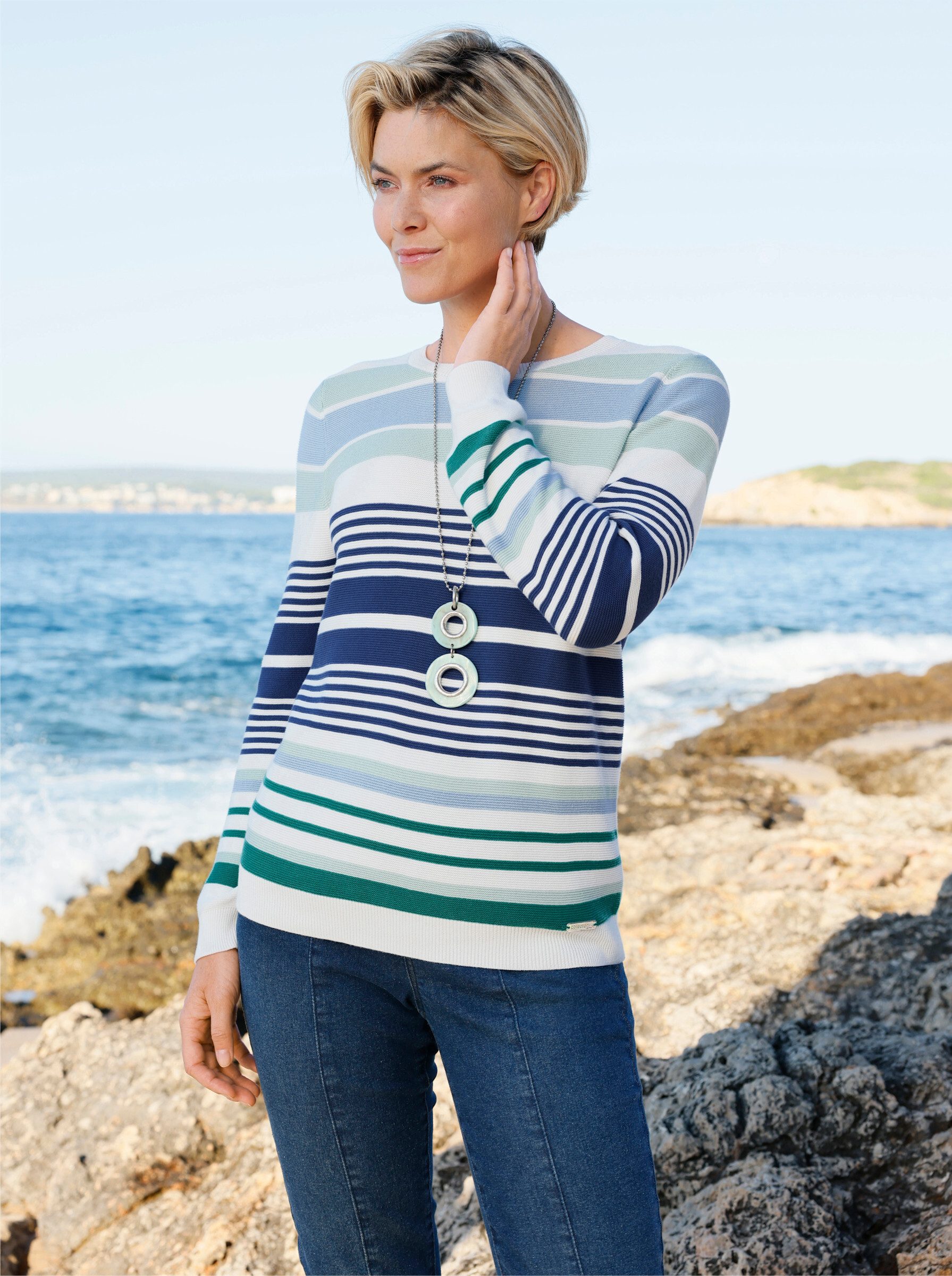 Witt Strickpullover Ringel-Pullover Langarm Perlfang