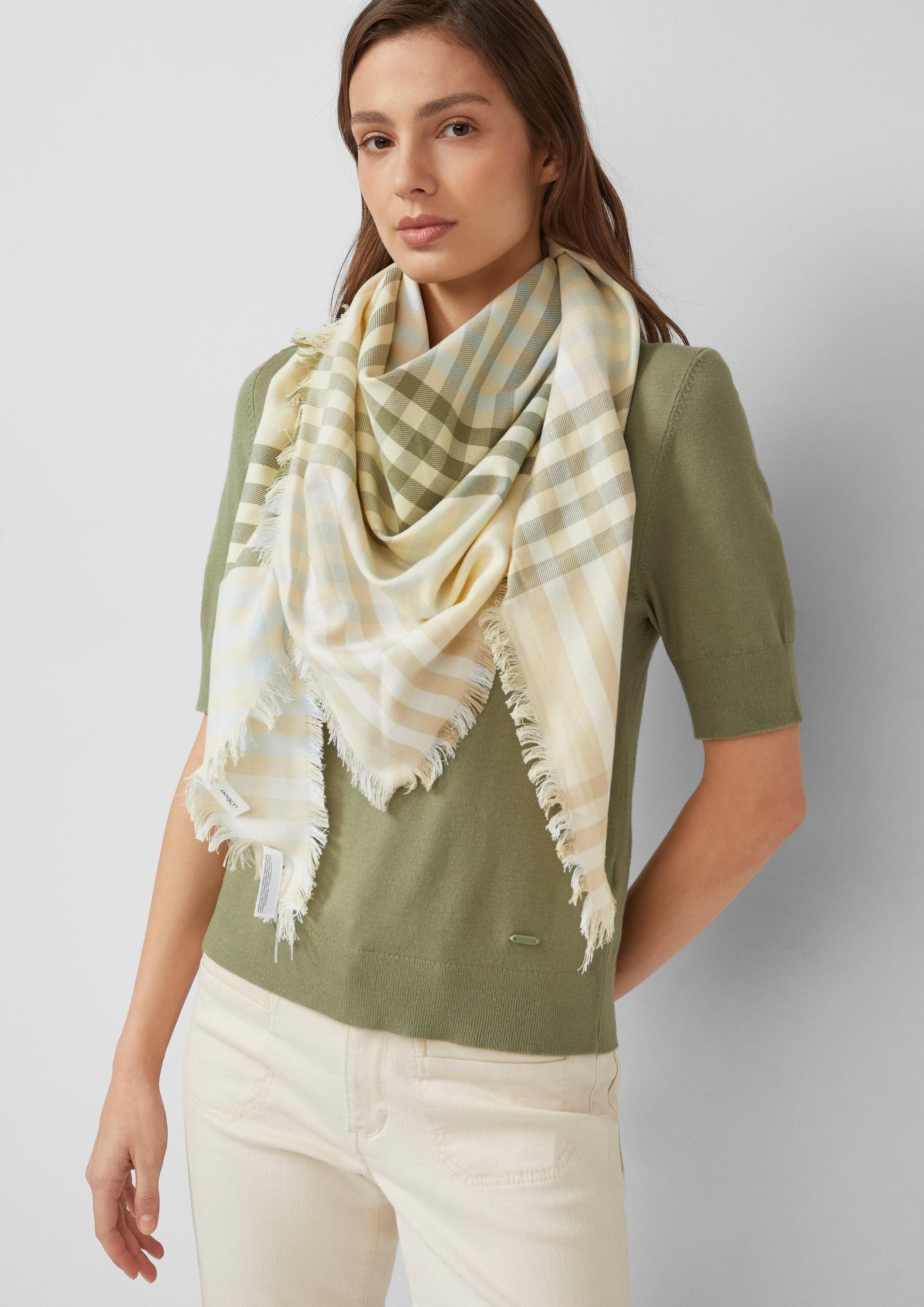 s.Oliver Schal Schal, Karierter Jacquard-Schal mit offenen Fransen