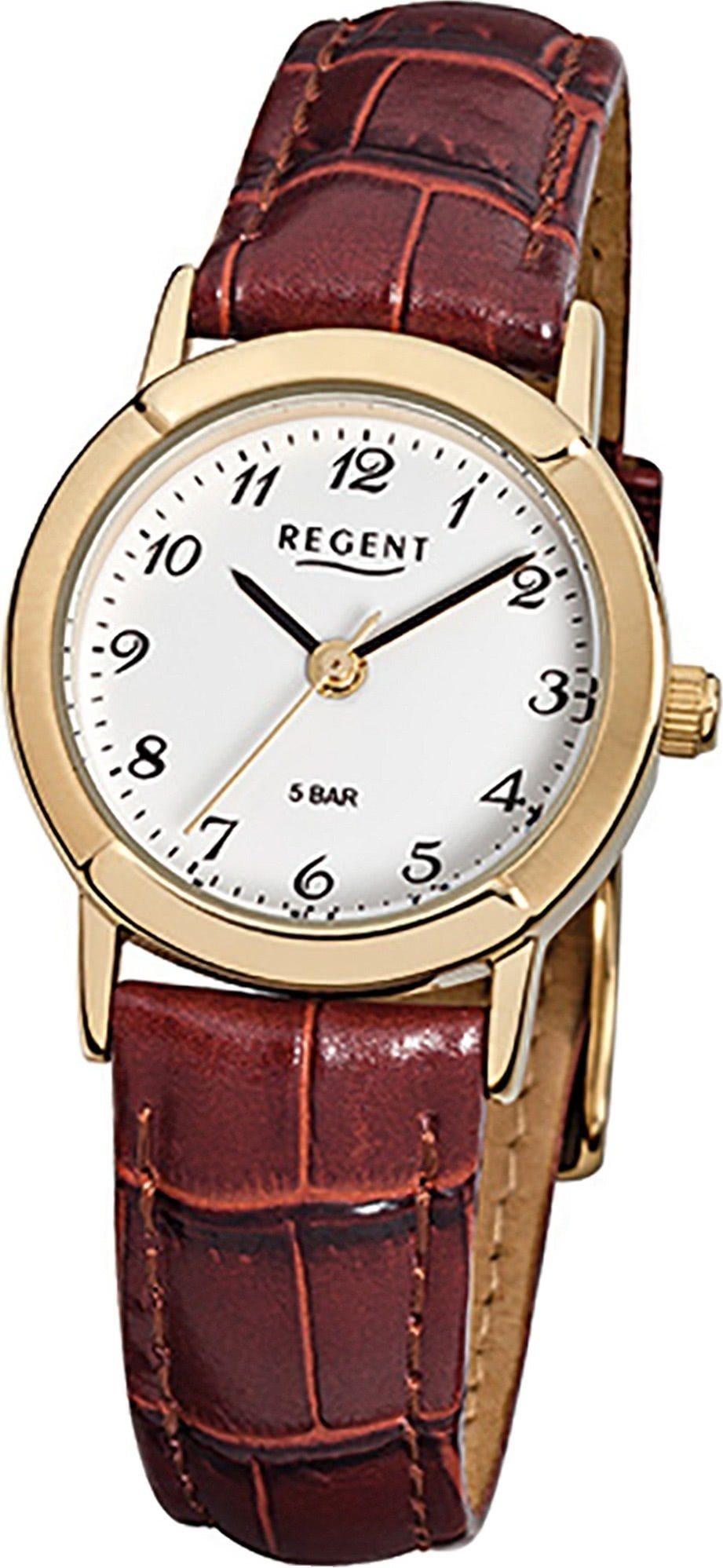 Quarzuhr, Damen Leder Regent Damenuhr 25mm) Gehäuse, Uhr Lederarmband Regent (ca. braun, Quarzuhr rundes klein F-575