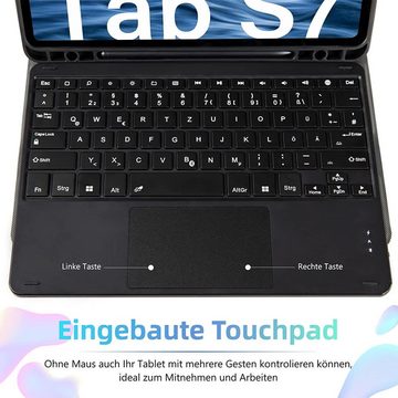 ZMC Samsung Galaxy Tab S7 11 T870 T875 Schutzhülle Kabellose Tastatur Tablet-Tastatur (Beleuchtet Bluetooth mit Stiftablage mit Touchpad mit magnetische)
