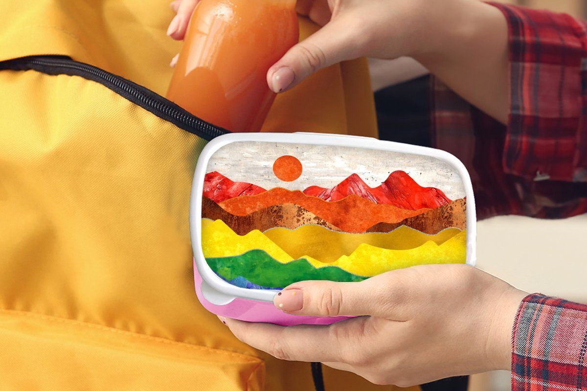 MuchoWow Lunchbox Stolz - Snackbox, Regenbogen für Kunststoff, Brotbox rosa Kunststoff - Kinder, Mädchen, Erwachsene, Brotdose Marmor, (2-tlg)