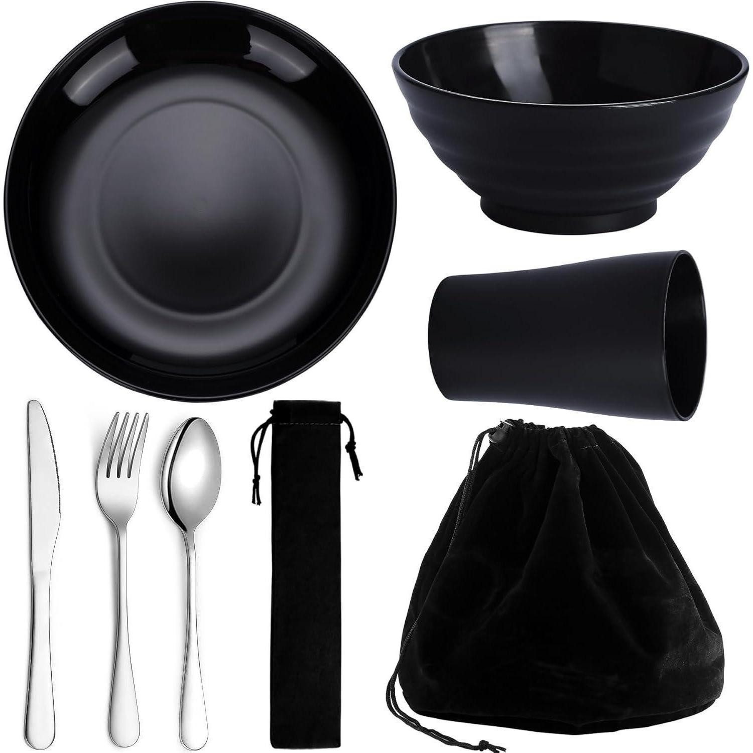 LuxusKollektion Besteck-Set Camping Besteck Set Teller Tasse Schalen Edelstahlbesteck Tasche