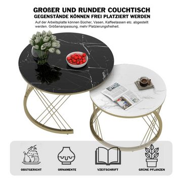 BlingBin Satztisch Couchtisch (Satz von 2, Marmor Furnier Sofa Seite Nest von Tischen), Goldene Farbe Frame, 70×70×45cm und 45×45×40cm