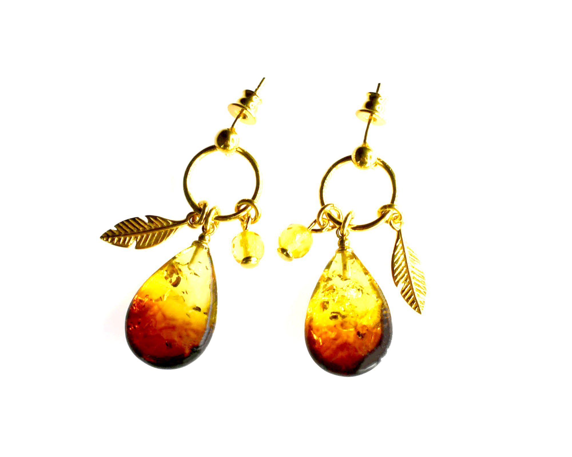 MyBer® Ohrhänger-Set Ohrringe hängende Bernsteinohrringe Bernstein Schmuck Damen (2-tlg., PMBER48_E721), Sterling Silber 925er vergoldet PMBER48_E721