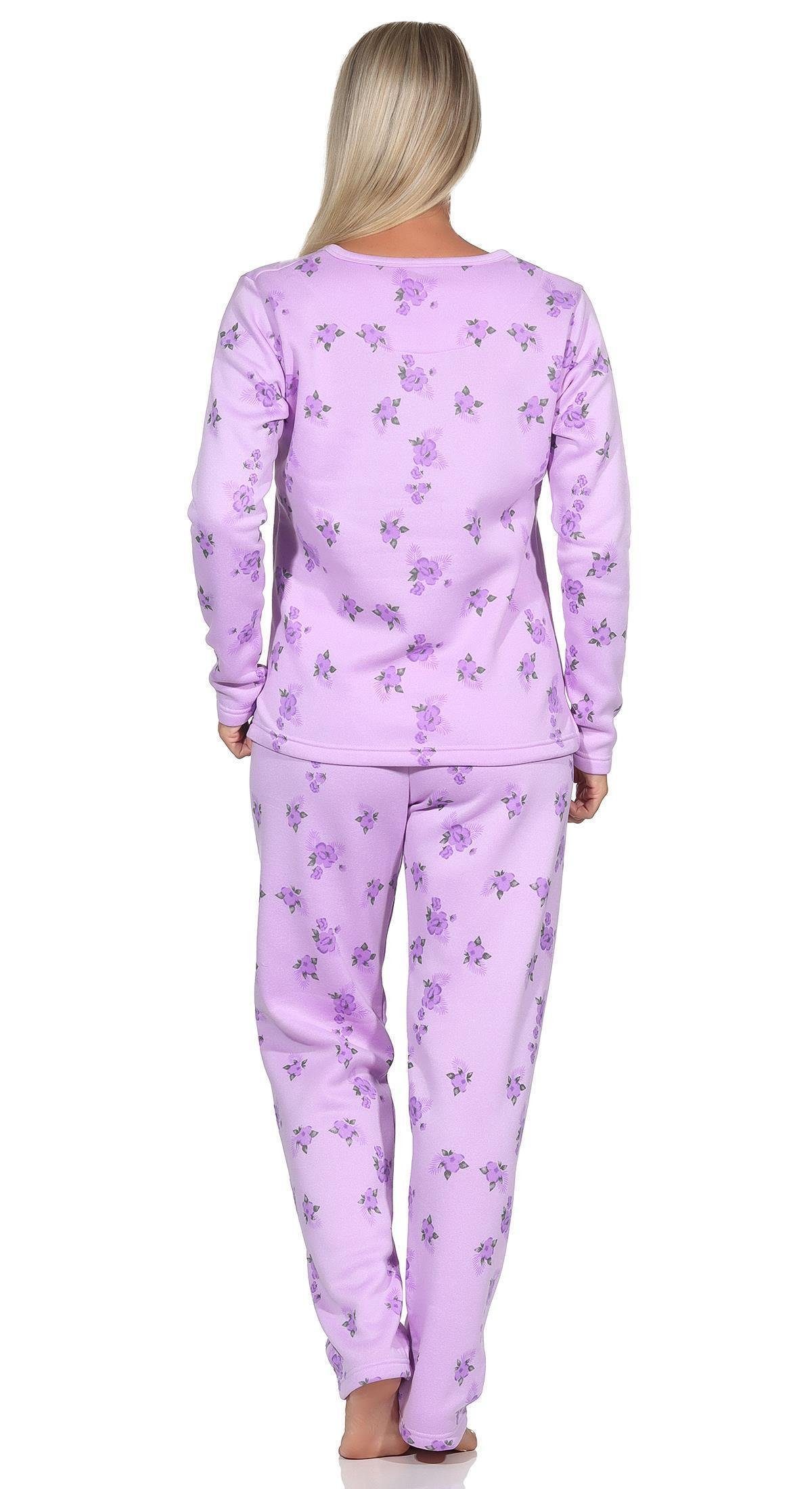 Thermo EloModa Pyjama (2 Gr. Schlafanzug, Damen zweiteiliger L XXL XL Pyjama Flieder lang tlg) M