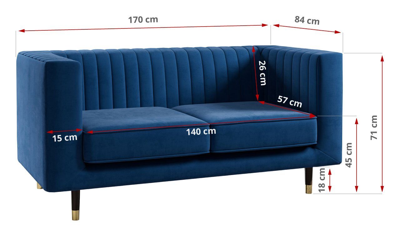Dunkelblau hohen MÖBEL 2, Zweisitzer-Sofa, Metallbeinen Sofa MKS freistehendes Stil, Kronos Modern ELMO Ein
