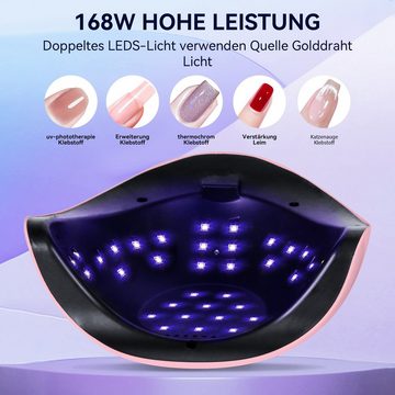 Senmudi Lichthärtungsgerät uv Lampe für Gel Nägel,220W LED UV Nagellampe mit Sensor LCD Display, Professionelle Nagellampe 168W, UV-LED-Lampe verwendet die neueste Dual-Lichtquelle-Technologie